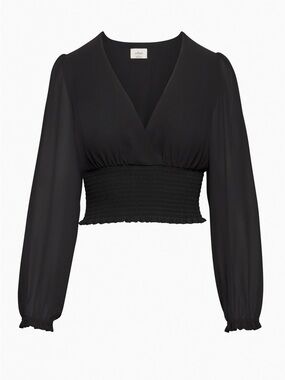 NWT! Aritzia Wilfred Wistful Blouse - Black Puff Sleeve Cropped Boho Top